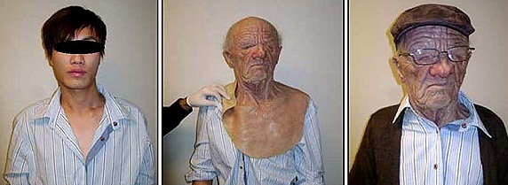 This high tech rubber masks transformed this young oriental guy into old white fart! 
          He went from Hong Kong to the USA before being arrested!