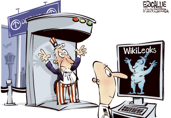 Uncle Sam gets bare naked for the American Public because of the Wikileaks - Just like the TSA thugs make travelers get bare naked at the airports